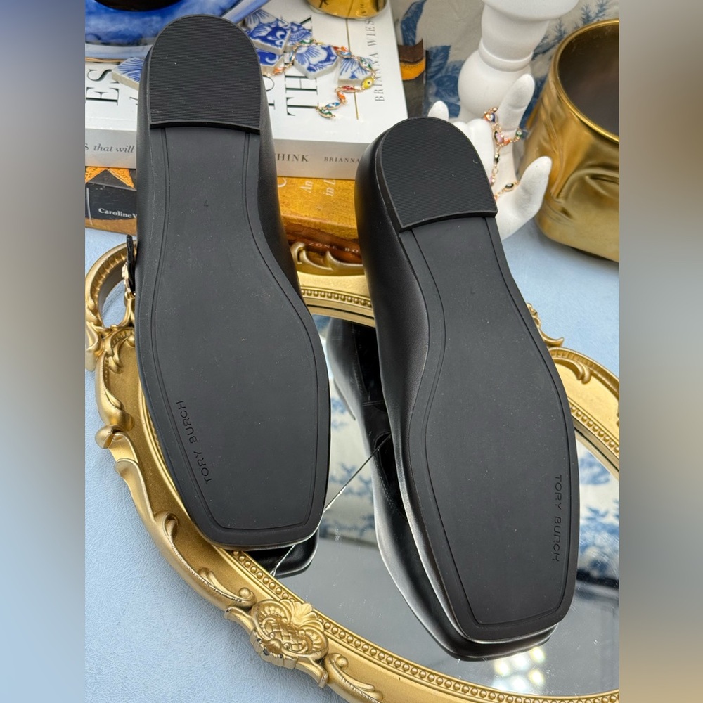 🆕 TORY BURCH 🧿 NWOB Selby Black Leather Square Toe Mary Jane Ballet Flats Sz 7 - Picture 13 of 14